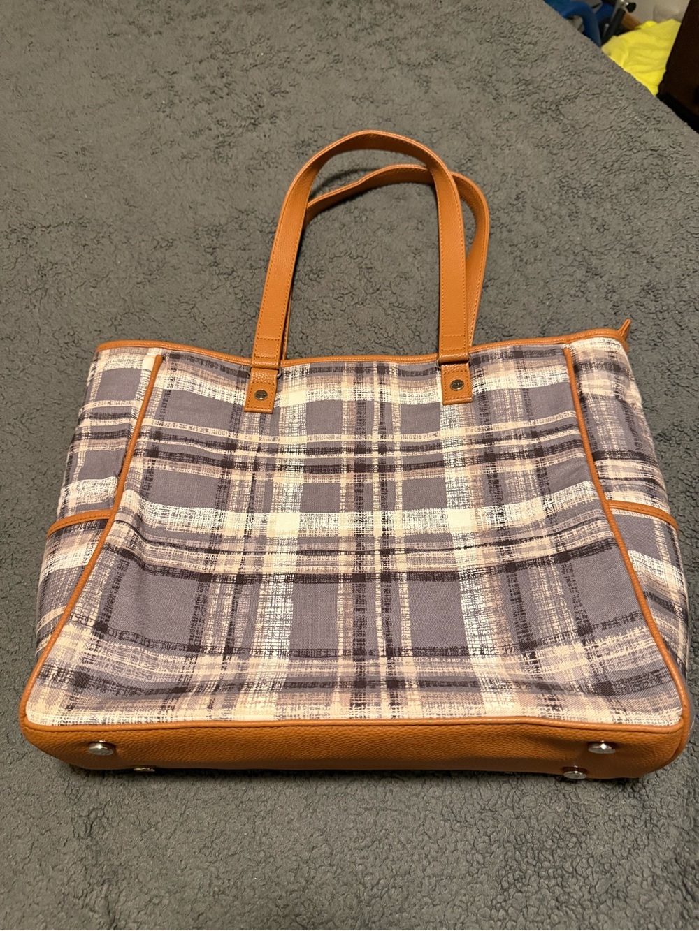thirty-one Plaid Tote with Tan Trim